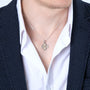 Leaf-Textured Twisted Gold Jerusalem Cross Pendant Necklace in 925 Sterling Silver – shown worn, close-up