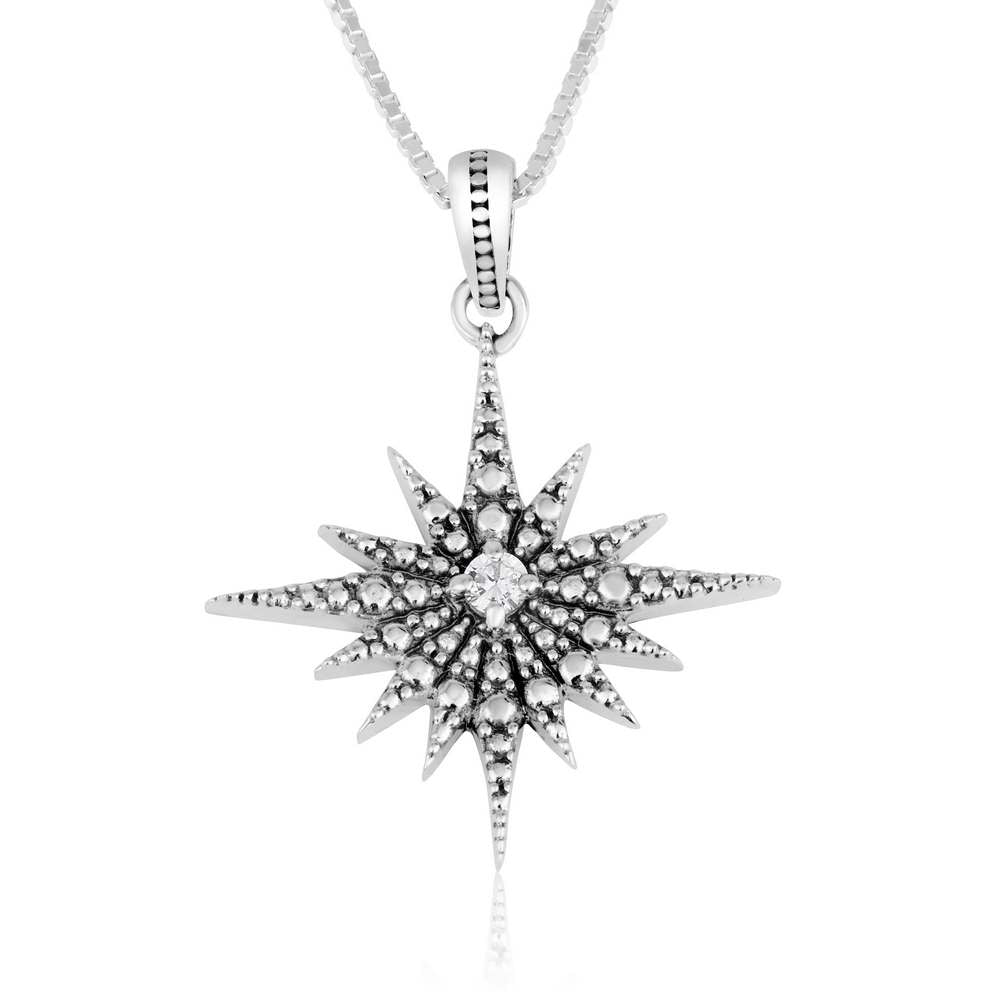 Beaded Star of Bethlehem pendant with cubic zirconia in 925 sterling silver by Marina Jewelry
