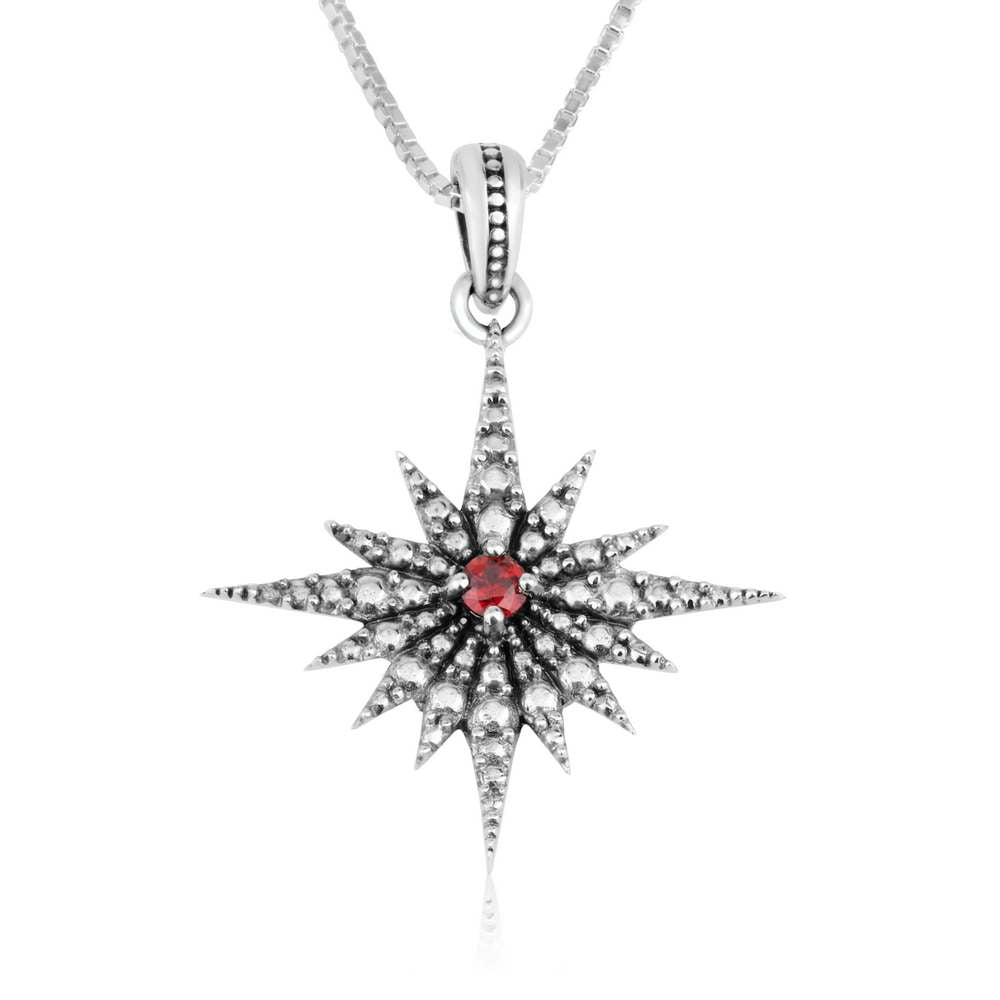 Beaded Star of Bethlehem pendant with garnet in 925 sterling silver by Marina Jewelry