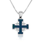 Jerusalem Cross green-blue enamel pendant necklace in 925 sterling silver by Marina Jewelry
