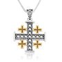Beaded Jerusalem Cross pendant with gold-plated corner crosses in 925 sterling silver by Marina Jewelry