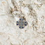 Blue Enamel Jerusalem Cross Pendant Necklace, Beaded Center, 925 Sterling Silver – flat lay