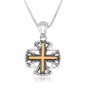 Textured oxidized Jerusalem Cross pendant with gold-plated center cross in 925 sterling silver by Marina Jewelry