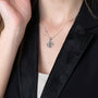 Two-Tone Jerusalem Cross Pendant Necklace, Dark Beaded Frame, 925 Sterling Silver – shown worn, close-up