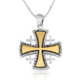 Smooth gold-plated Jerusalem Cross pendant with beaded silver border in 925 sterling silver by Marina Jewelry