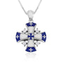 Blue and white enamel Jerusalem Cross pendant in 925 sterling silver with cubic zirconia accents by Marina Jewelry