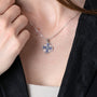 Jerusalem Cross Pendant Necklace in 925 Sterling Silver, Beaded Border – shown worn, close-up