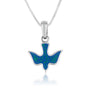 Small dove pendant filled in mottled blue-green enamel in 925 sterling silver by Marina Jewelry