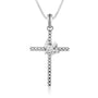 Beaded-edge cross pendant with a hammered-texture dove overlay in 925 sterling silver by Marina Jewelry