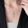 Dove and Beaded Cross Pendant Necklace in 925 Sterling Silver – shown worn, close-up