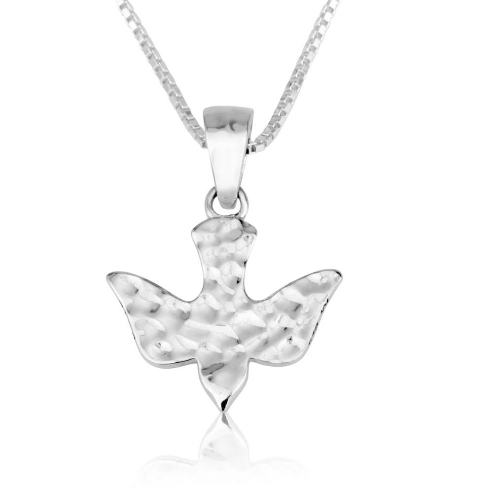 Hammered-texture standalone dove pendant in 925 sterling silver by Marina Jewelry