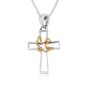Open cutout cross pendant with a gold-plated dove outline in 925 sterling silver by Marina Jewelry