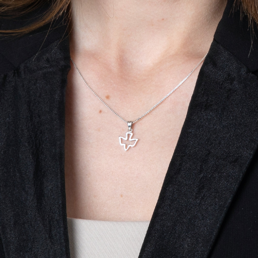 Cutout Dove Pendant Necklace in 925 Sterling Silver – shown worn, close-up