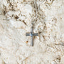Ribbed Cross and Dove Pendant Necklace in 925 Sterling Silver – flat lay