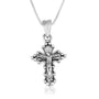 Ornate crucifix pendant with floriated beaded arm-tips in 925 sterling silver by Marina Jewelry