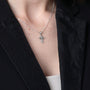 Ornate Crucifix Pendant Necklace in 925 Sterling Silver – shown worn, close-up