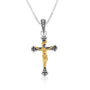 Two-tone crucifix pendant necklace in 925 sterling silver with gold accents by Marina Jewelry