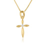 Slender gold-plated marquise cross pendant with a clear center stone in 925 sterling silver by Marina Jewelry