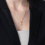 Marquise Cross Pendant Necklace in 925 Sterling Silver, Gold Plated – shown worn, close-up