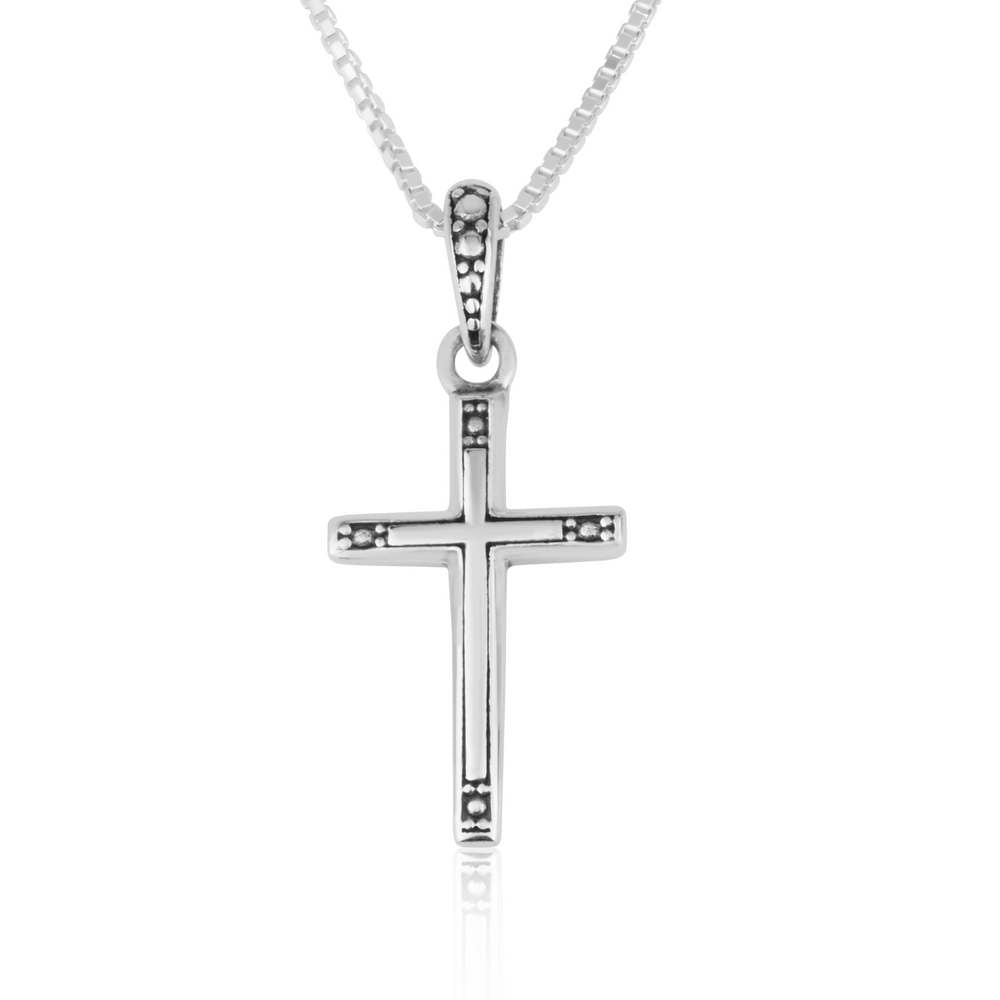 925 sterling silver cross pendant with a fine beaded edge by Marina Jewelry