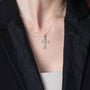 Sunburst Cross Pendant Necklace in 925 Sterling Silver, Gold Plated – shown worn, close-up