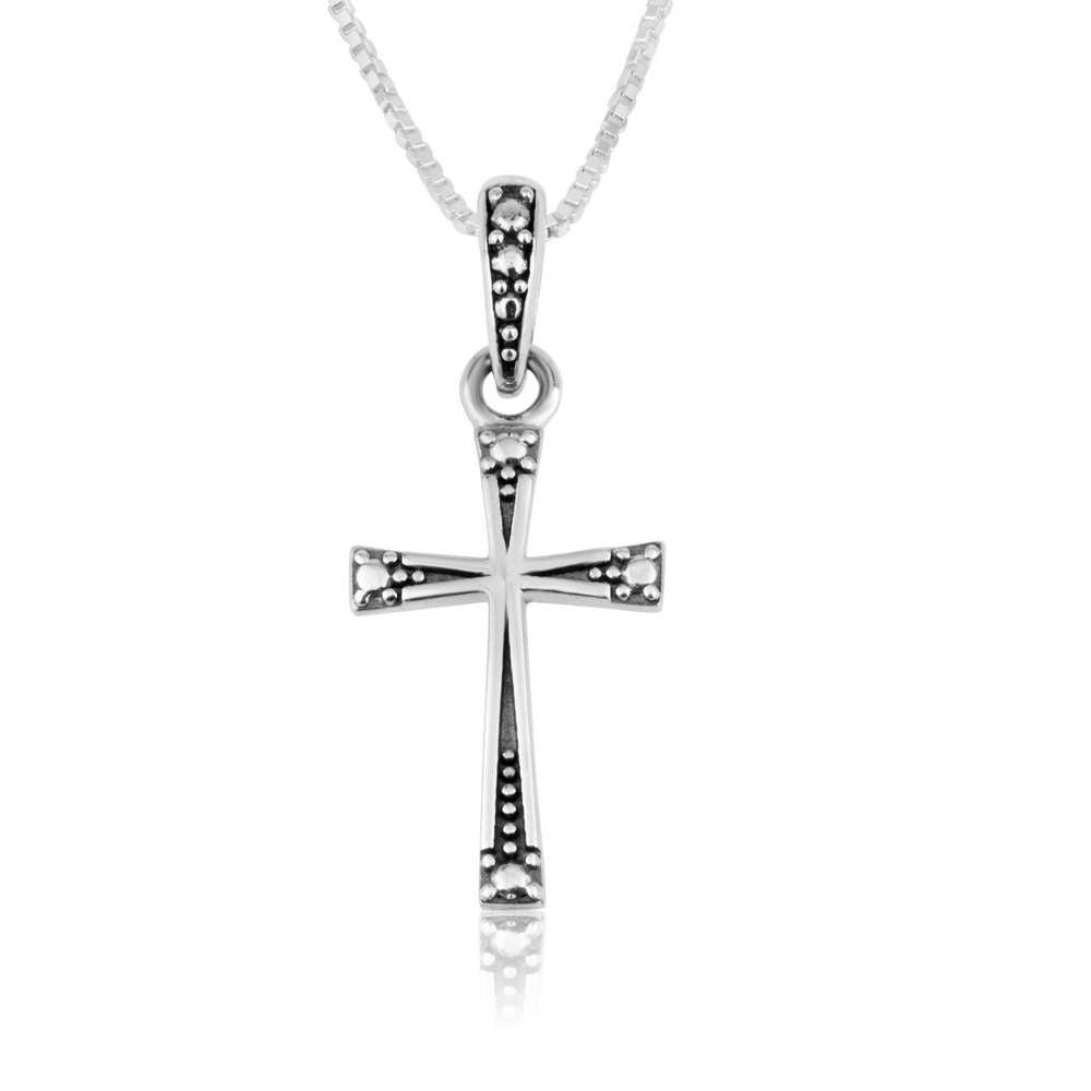 925 sterling silver cross pendant with beaded dot tips by Marina Jewelry