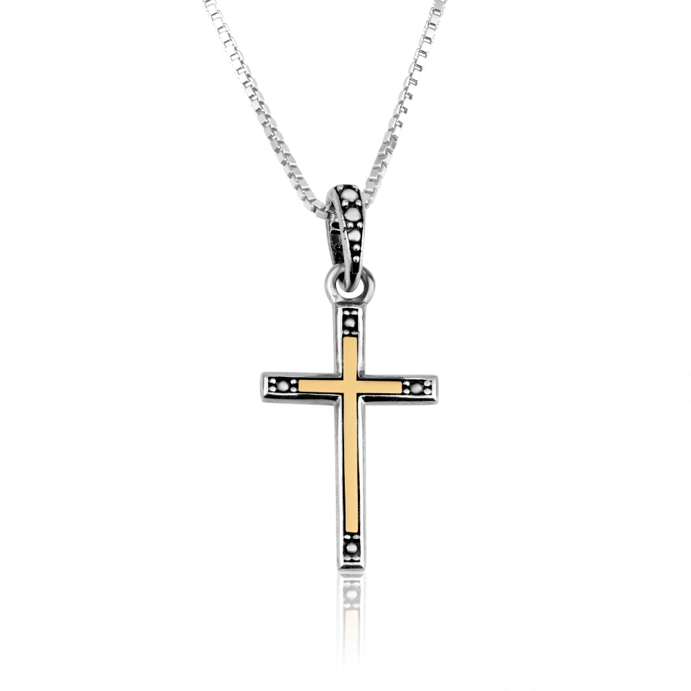 Gold-plated center cross pendant with beaded dot caps in 925 sterling silver by Marina Jewelry