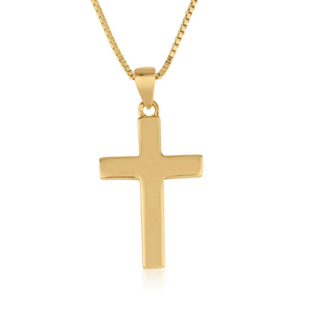Smooth high-polish gold-plated cross pendant in 925 sterling silver by Marina Jewelry