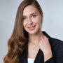 Two-Tone Jerusalem Cross Pendant Necklace, Flared Gold Frame, 925 Sterling Silver – shown worn