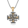 Heavily oxidized Jerusalem Cross pendant with gold-plated center cross in 925 sterling silver by Marina Jewelry