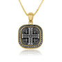 Jerusalem Cross medallion pendant in a gold-plated square frame over 925 sterling silver by Marina Jewelry