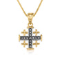 Compact gold-plated Jerusalem Cross pendant with oxidized center bar in 925 sterling silver by Marina Jewelry
