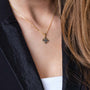 Two-Tone Jerusalem Cross Pendant Necklace, Gold Body, 925 Sterling Silver – shown worn, close-up