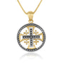 Round gold-plated Jerusalem Cross medallion pendant in 925 sterling silver by Marina Jewelry