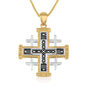 Gold-plated Jerusalem Cross pendant with oxidized silver panels in 925 sterling silver by Marina Jewelry