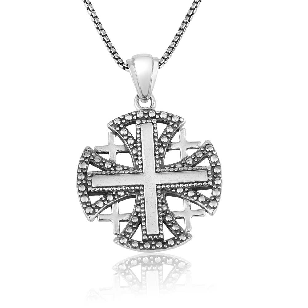 Beaded Jerusalem Cross pendant in 925 sterling silver by Marina Jewelry