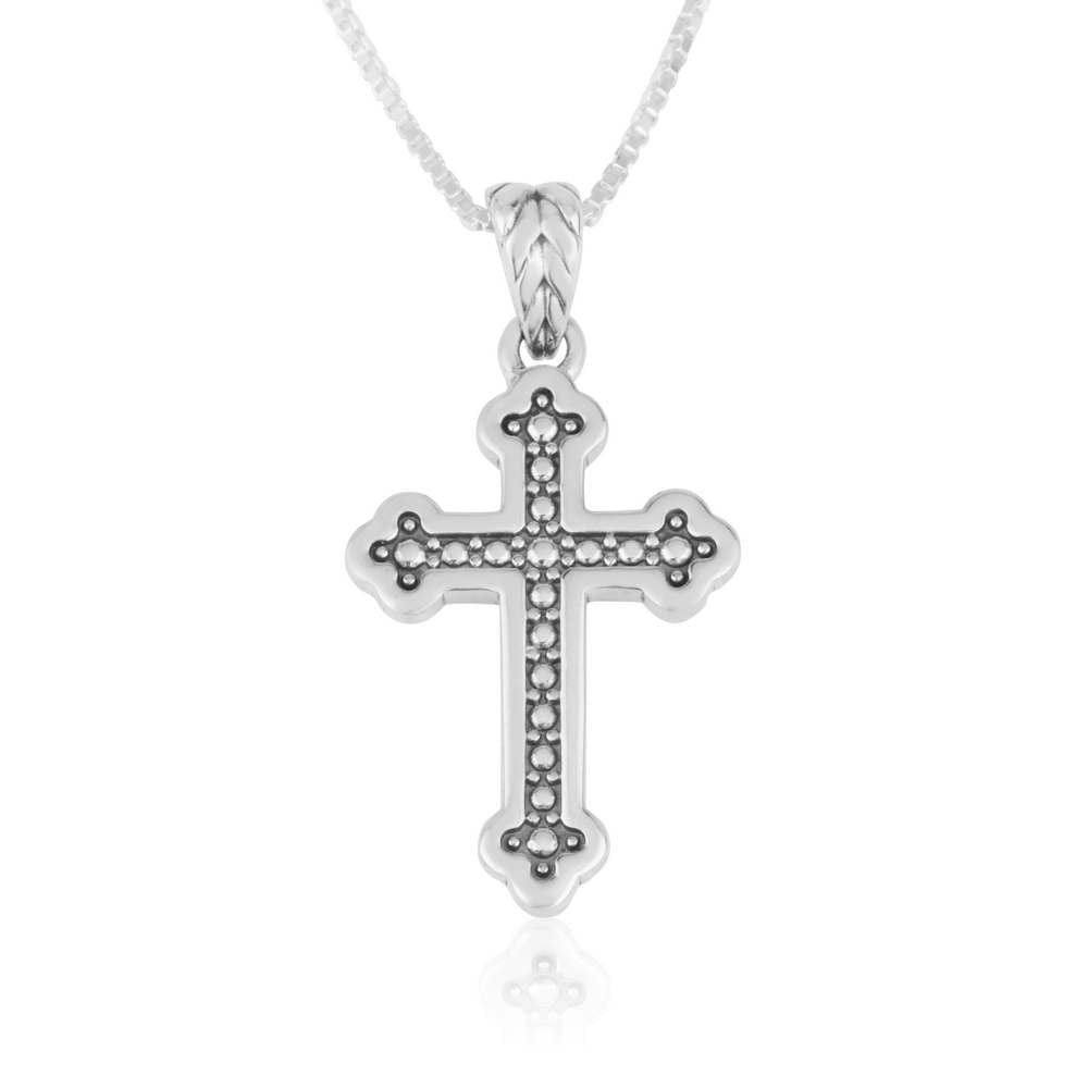 Budded three-lobed cross pendant in 925 sterling silver by Marina Jewelry