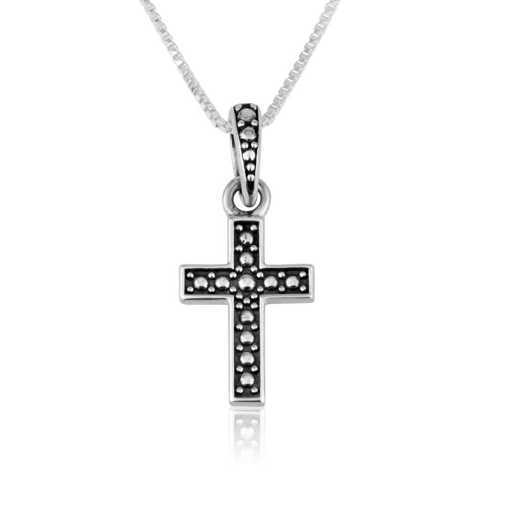 Compact beaded cross pendant in 925 sterling silver by Marina Jewelry