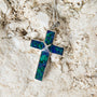 Eilat Stone Latin Cross Pendant Necklace, Ornate Bail, 925 Sterling Silver – flat lay