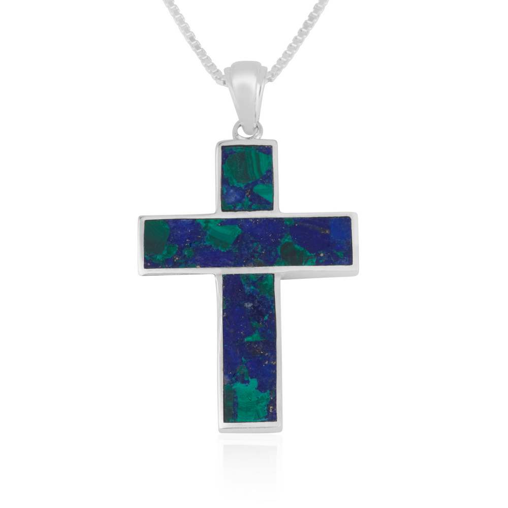 Eilat stone Latin cross pendant in 925 sterling silver by Marina Jewelry