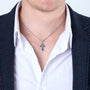 Ornate Budded Cross Pendant Necklace in 925 Sterling Silver, Oxidized – shown worn, close-up