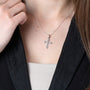 Beaded Medallion Cross Pendant Necklace in 925 Sterling Silver – shown worn, close-up