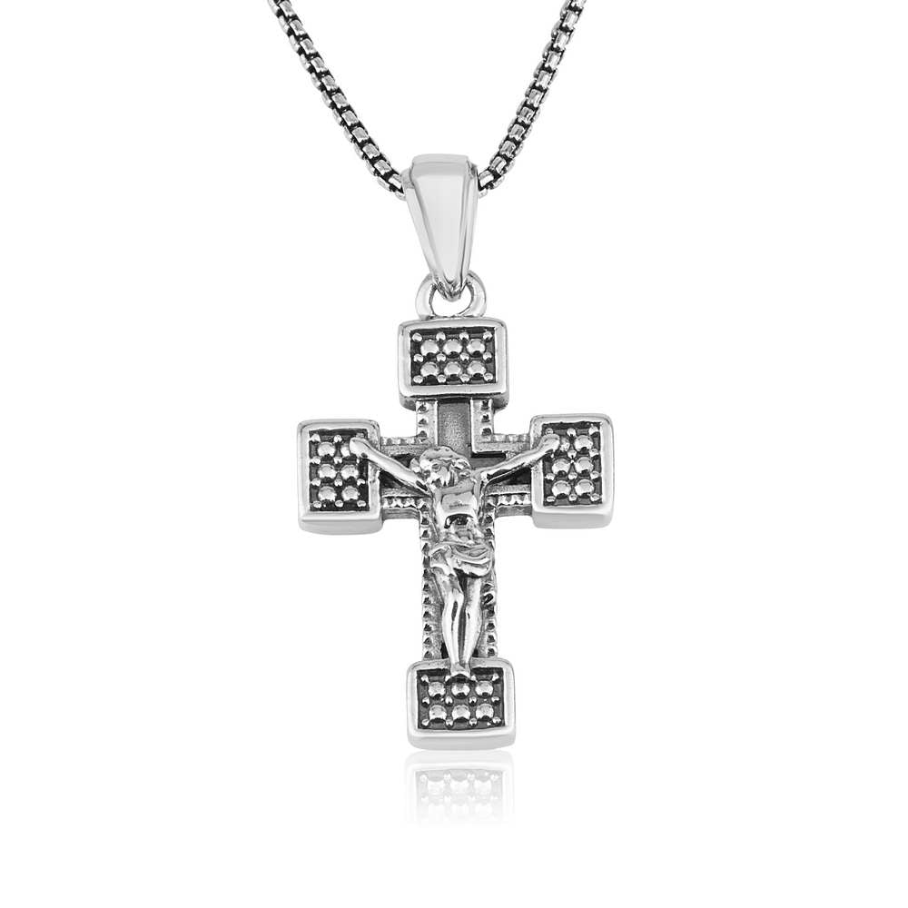 Crucifix pendant with square beaded arm ends in 925 sterling silver by Marina Jewelry
