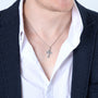 Crucifix Pendant Necklace in 925 Sterling Silver – shown worn, close-up