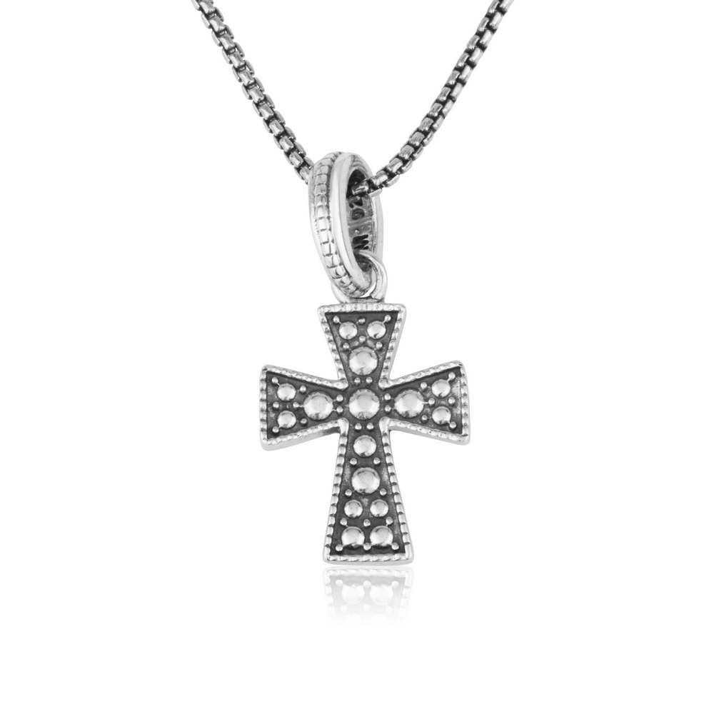 Densely dotted beaded cross pendant in 925 sterling silver by Marina Jewelry