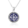CZ halo Jerusalem Cross pendant necklace in 925 sterling silver by Marina Jewelry