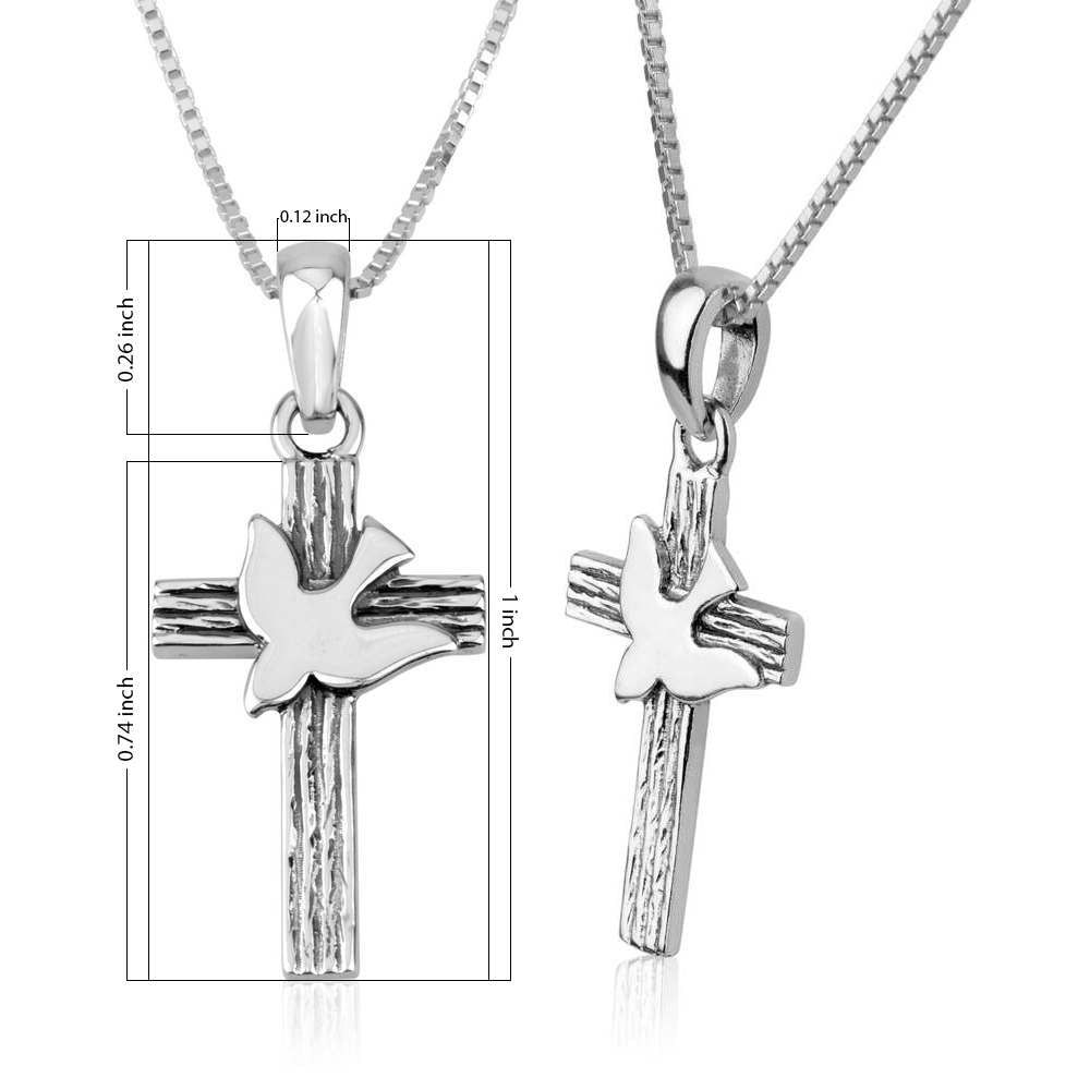 Cross with Dove Pendant Necklace in 925 Sterling Silver – size reference