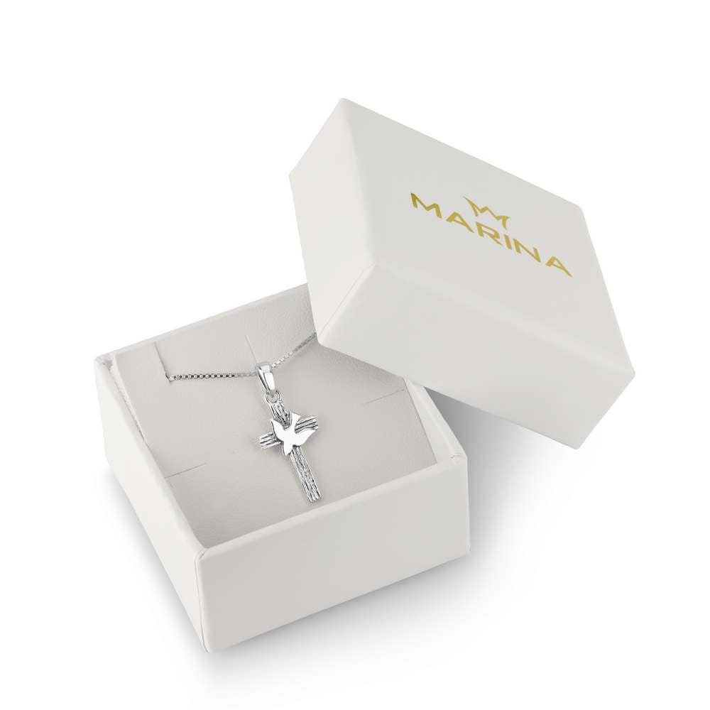 Cross with Dove Pendant Necklace in 925 Sterling Silver – gift box