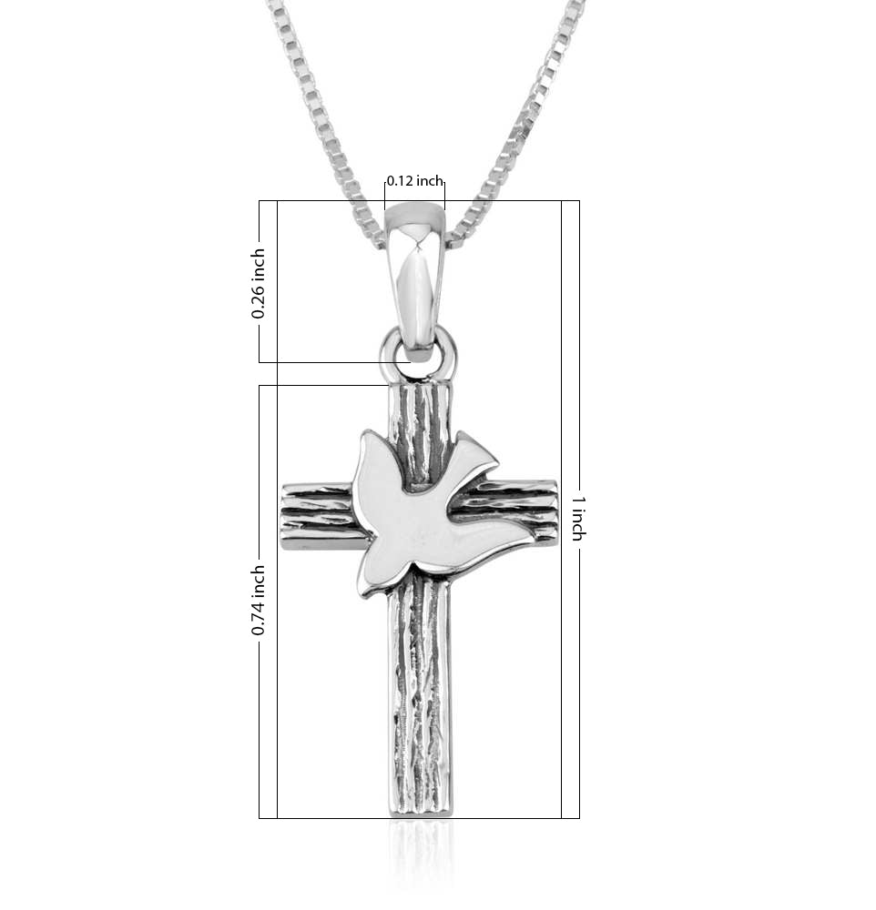 Cross with Dove Pendant Necklace in 925 Sterling Silver – size reference