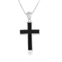 Black onyx cross pendant necklace, medium, rounded corners, 925 sterling silver, by Marina Jewelry